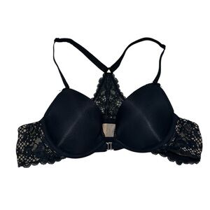 Adore Me Bra 34A Liquid Satin & Lace Front Close Underwire Lightly Padded Black